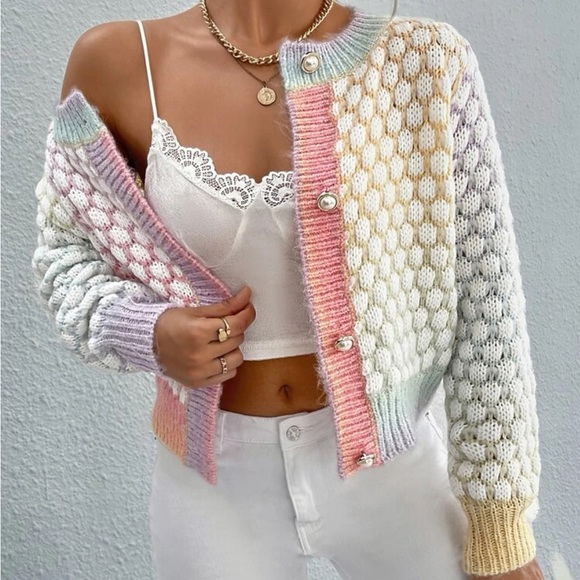 Ombre Marled Knit Button Front Cardigan